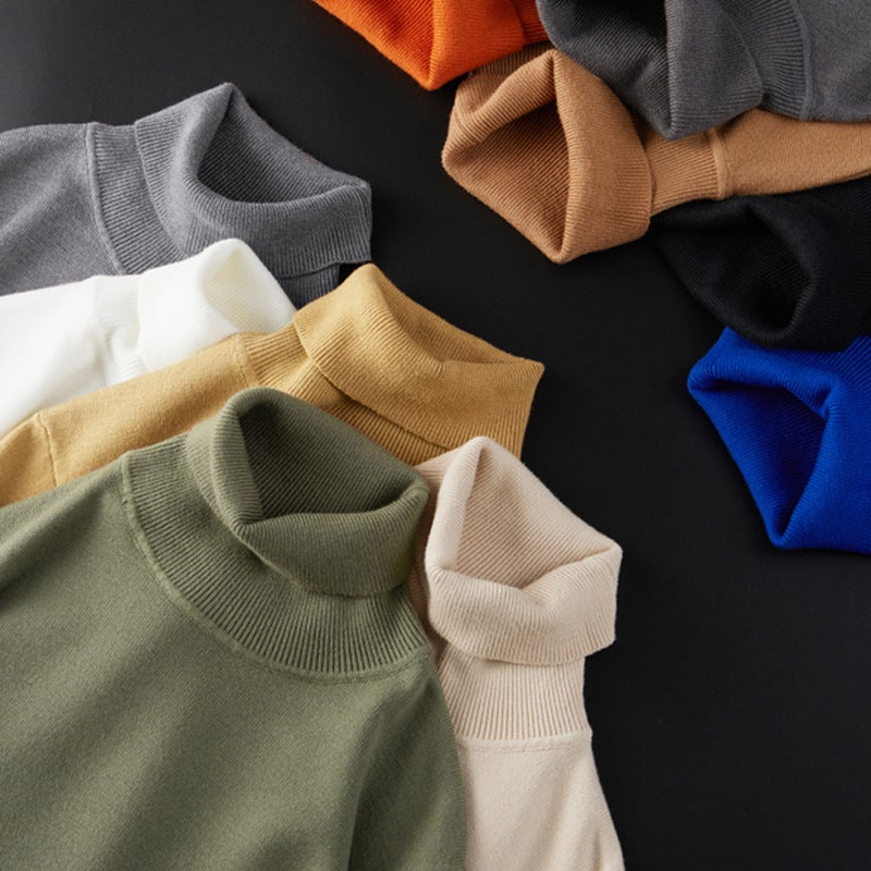 Korean Style Turtleneck Sweater For Boys Fleece-Lined Solid Color Slim-Fit Sweater For Men Warm Simple Lapel Sweater - Image 2